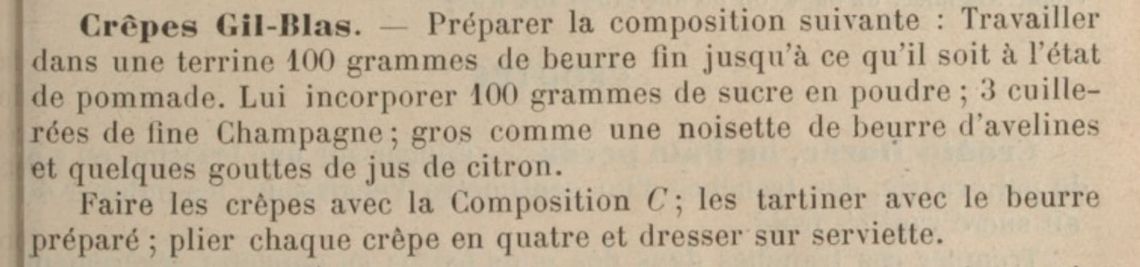 La recette des crêpes Gil-Blas de 1912