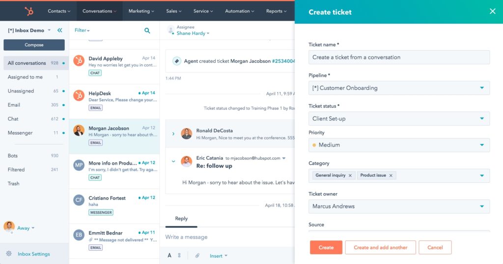 Hubspot Service Desk screenshot