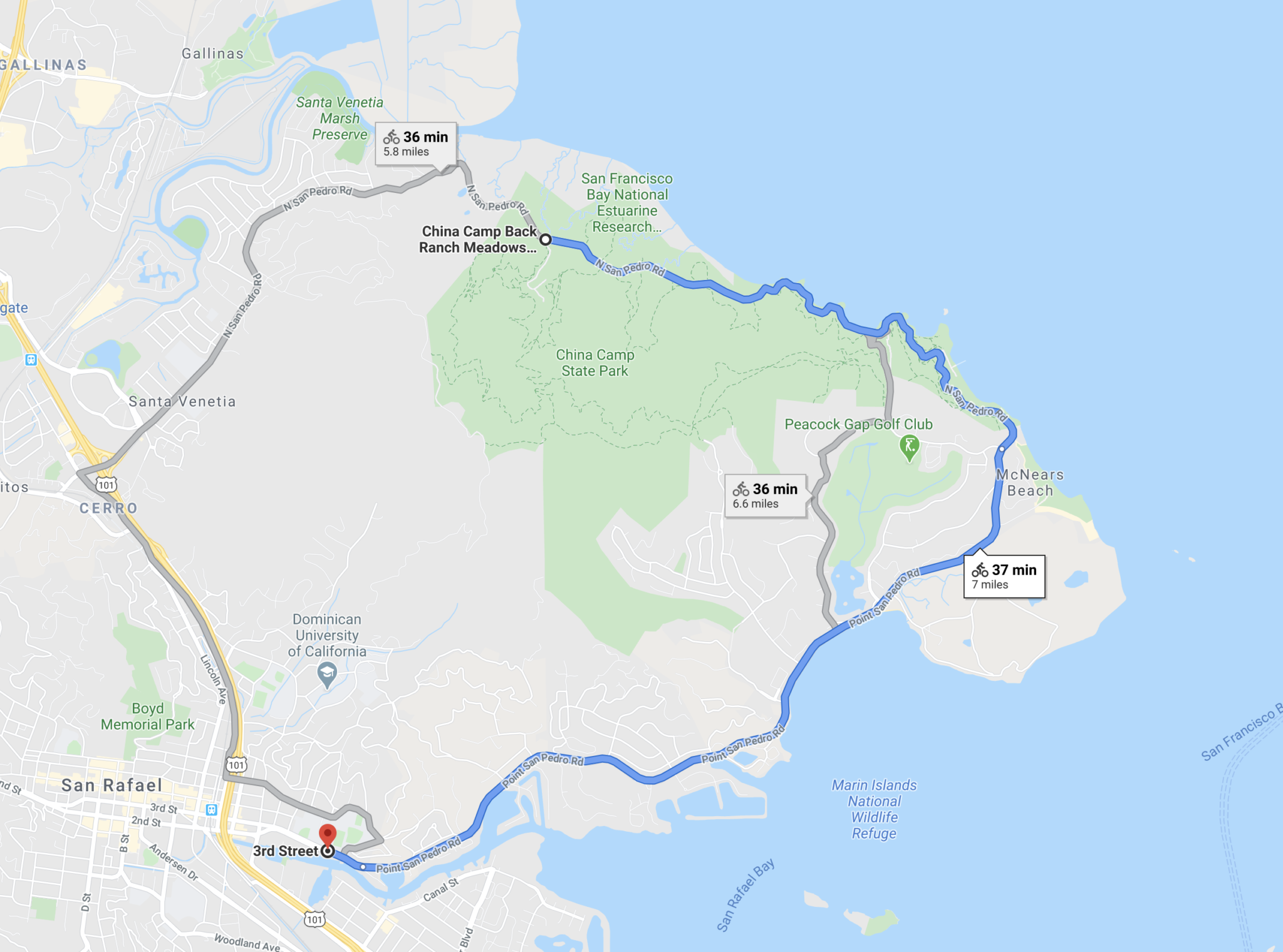 Map of China Camp to San Rafael