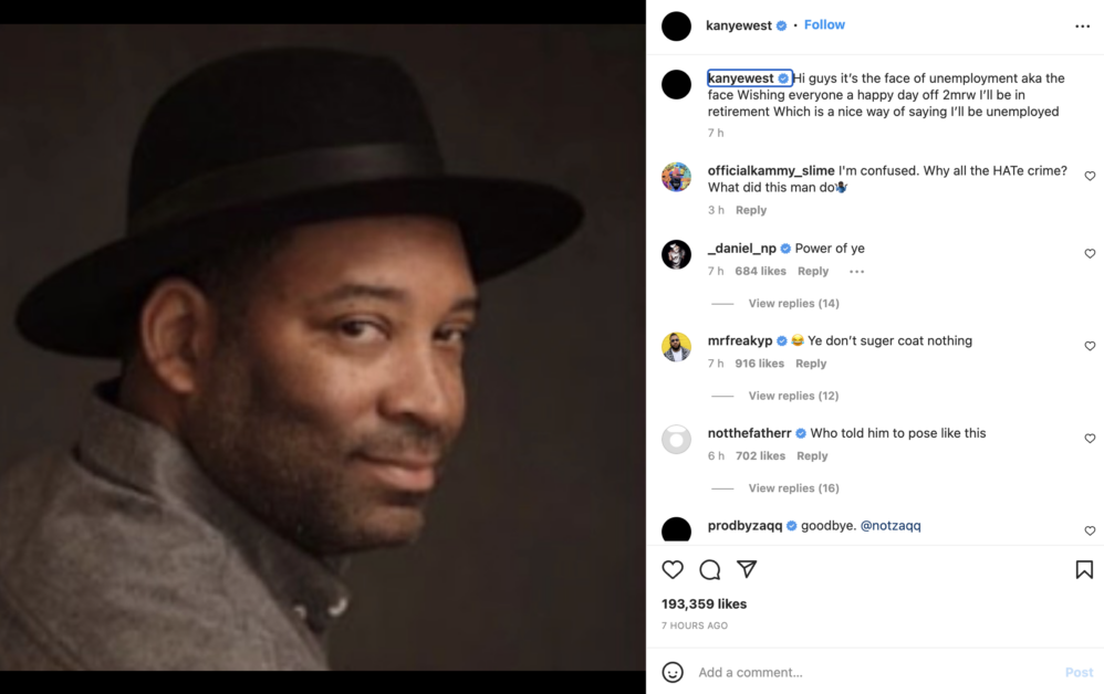 Kanye West Instagram post Daniel Cherry