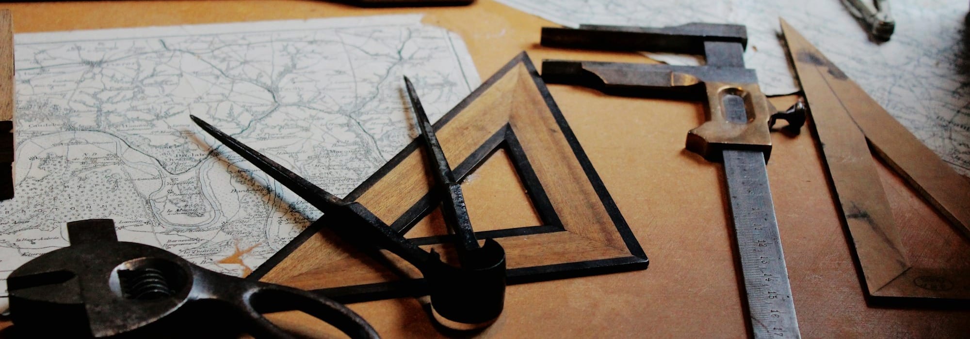 drafting instruments on top of table