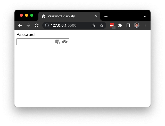 Window capture of a browser showing the above code rendered with the password text input with the password manager fill-in icon