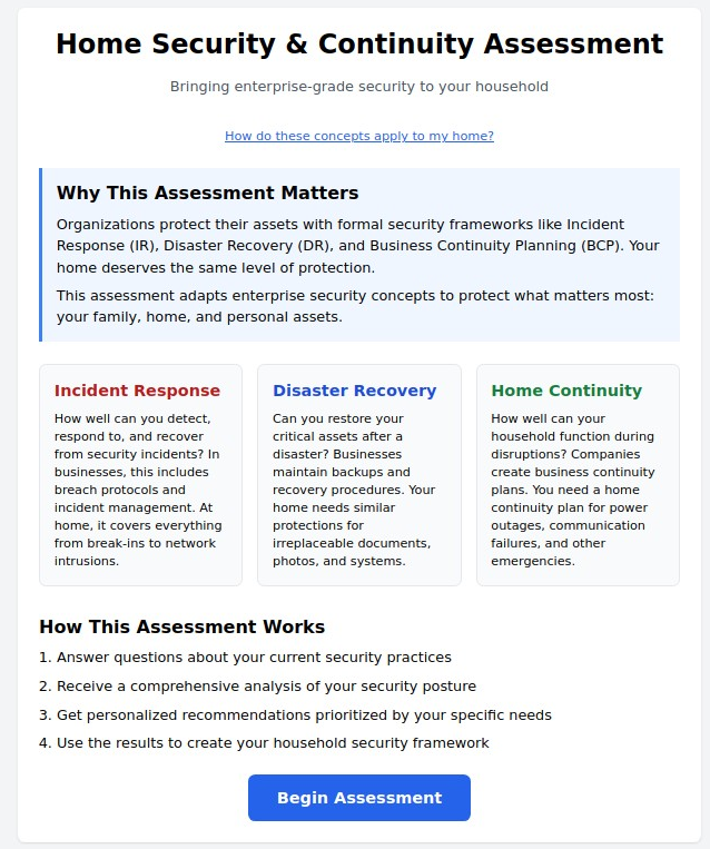 Smart Home Security & Continuity Assessment: Bringing Enterprise-Grade Protection to Your Household