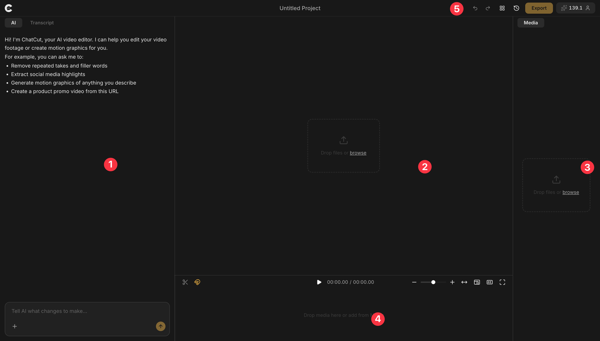 ChatCut with Codex AI 影片剪輯器的 Agent、Player、Media、Timeline 與 Menu