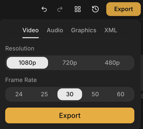 ChatCut with Codex 影片匯出視窗顯示解析度與 Frame Rate 選項