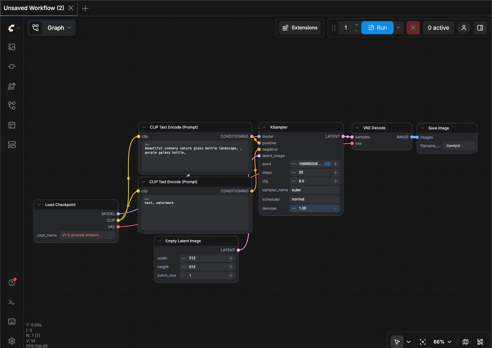 ComfyUI 官方文字生成圖片工作流,包含模型、Prompt、KSampler、VAE Decode 與 Save Image 節點