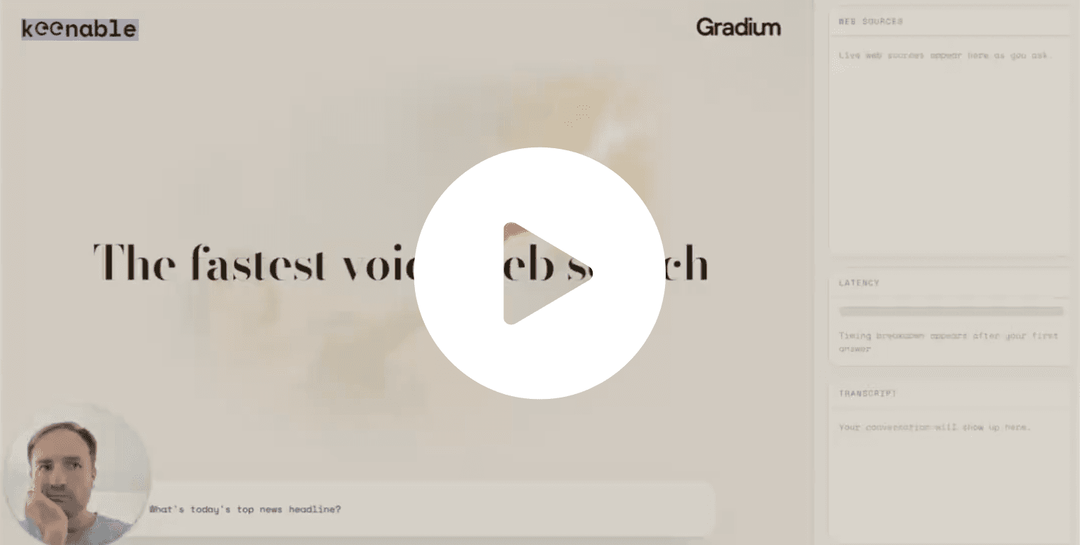 Keenable 與 Gradium 即時語音搜尋示範介面