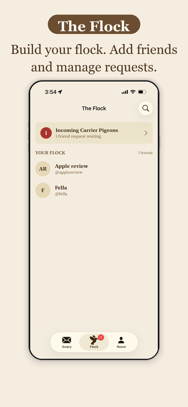 carrier pidge 鳥群好友名單的官方 iPhone 介面