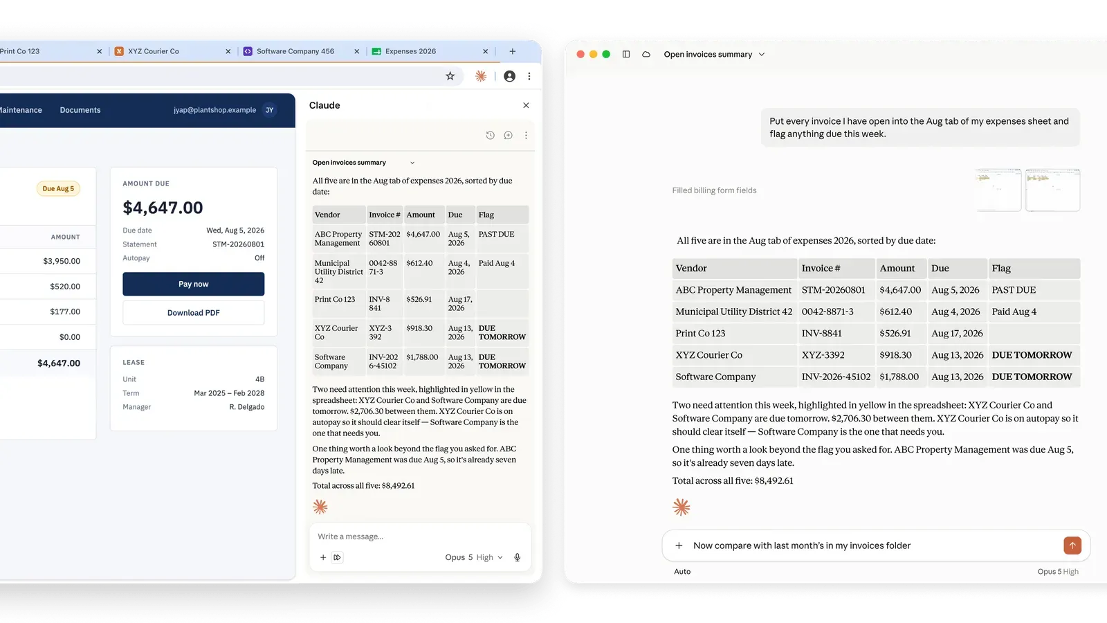 Claude in Chrome 從帳單網站蒐集資料並在 Cowork 整理成表格