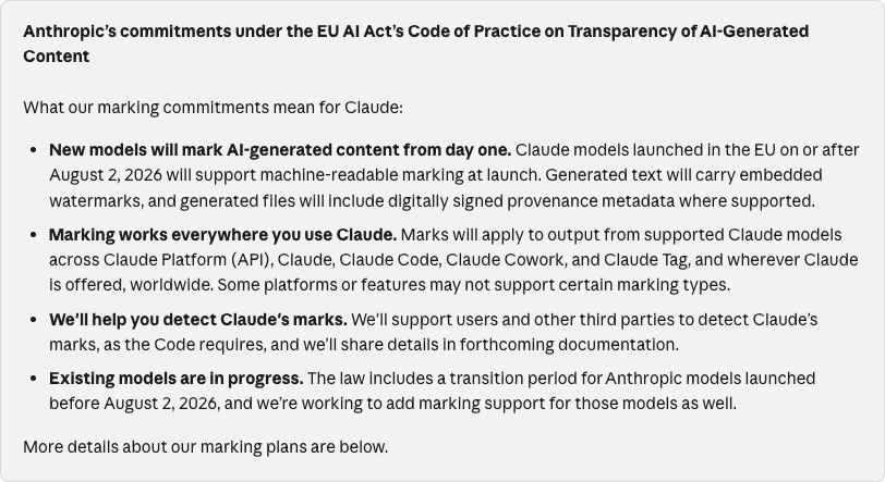 Anthropic 官方列出的 Claude AI 內容標記承諾與新舊模型支援方式