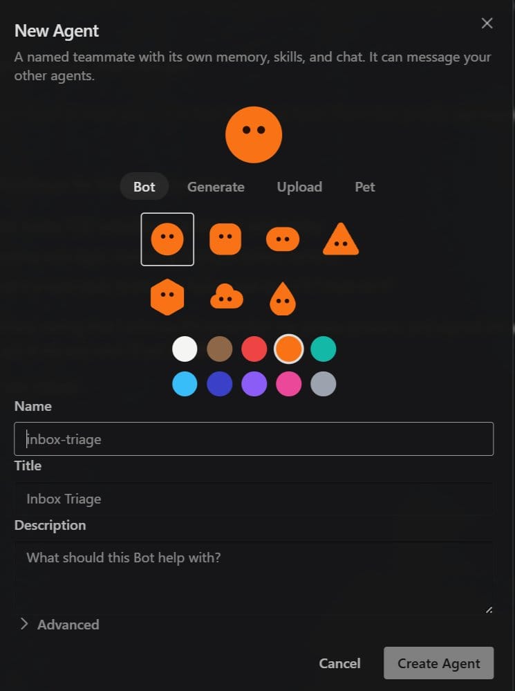 Hermes Desktop New Agent 官方介面可設定 Bot 名稱、頭像與描述
