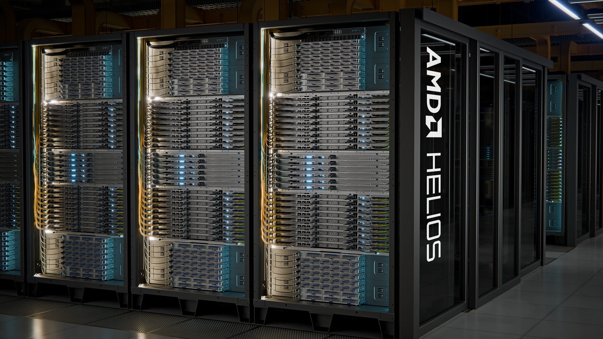 AMD Helios 官方機櫃級系統圖片。