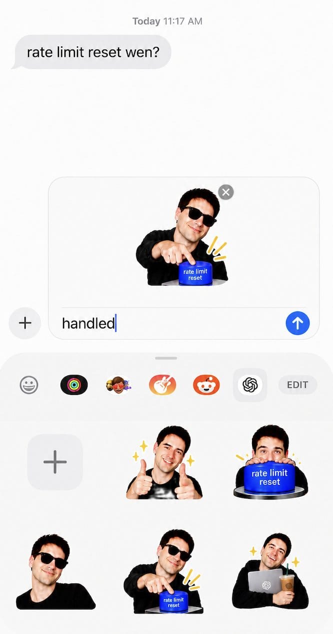 ChatGPT 貼圖出現在 iMessage 貼圖選單中的官方示範