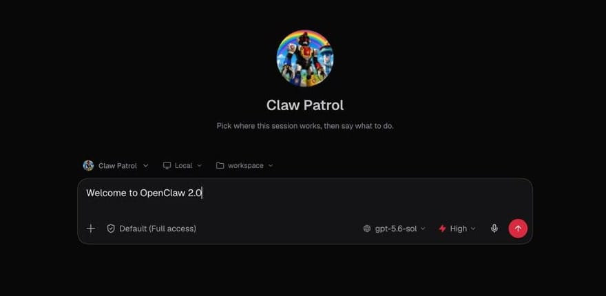 OpenClaw 2.0 瀏覽器 App 的 Agent 對話與 Session 權限畫面