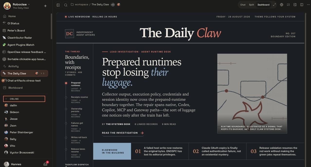 OpenClaw 2.0 多人共享 Session 與專案 Dashboard 畫面