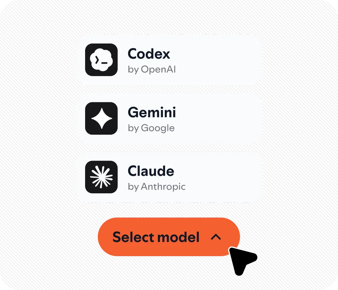Xirp 模型選單,可切換 Codex、Gemini 與 Claude