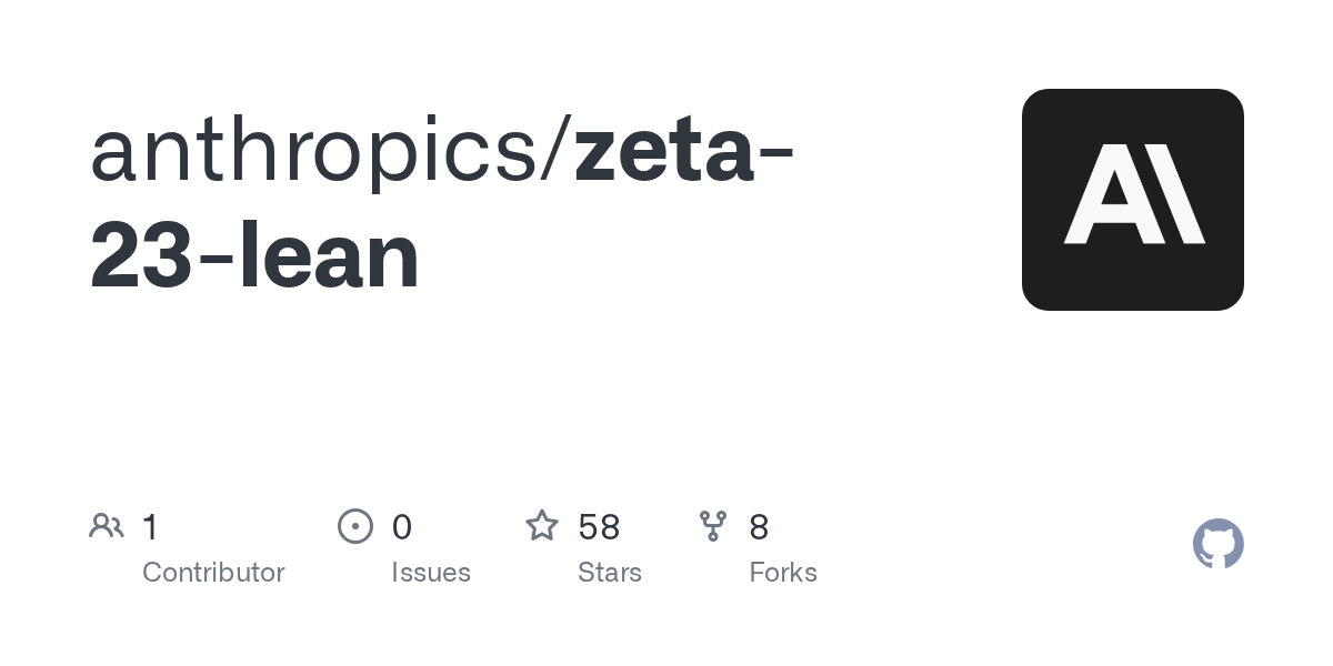 Anthropic Zeta23 Lean 形式化證明 GitHub repository 預覽圖
