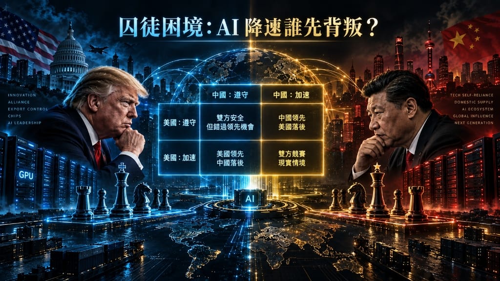 美中 AI 競賽賽局理論：囚徒困境下的自主研發與背叛風險