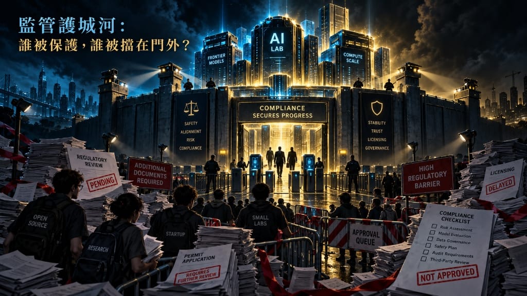 監管護城河與開源生態排擠效應架構圖