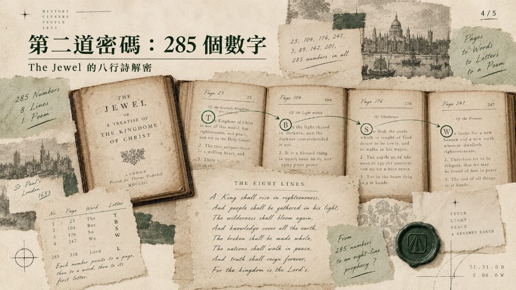 第二道密碼：285 個數字（The Jewel 的八行詩解密）