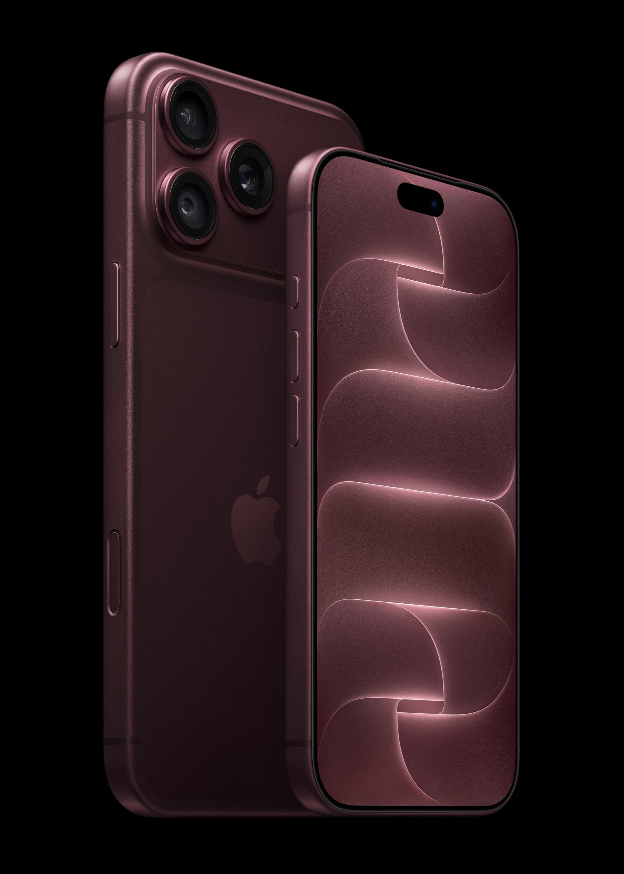 勃根地紅色 iPhone 18 Pro，展示正面螢幕與背面相機
