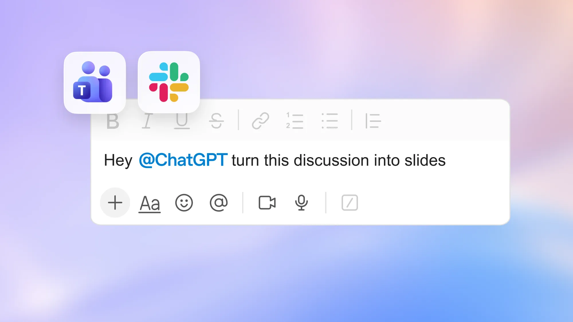 ChatGPT 在 Slack 與 Teams 中被提及的官方協作畫面