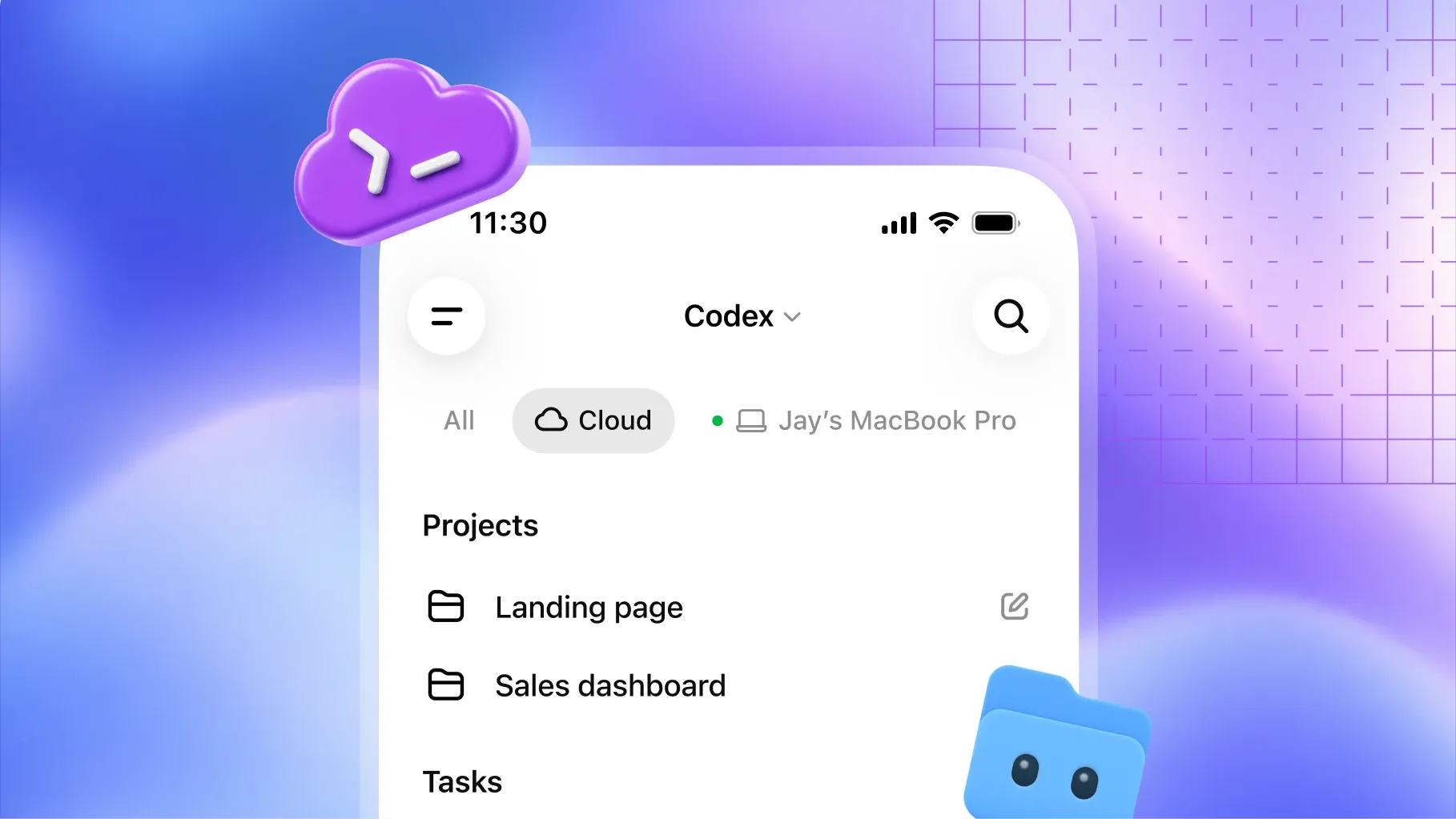 Codex Cloud 官方介面,展示可重複使用的雲端開發環境
