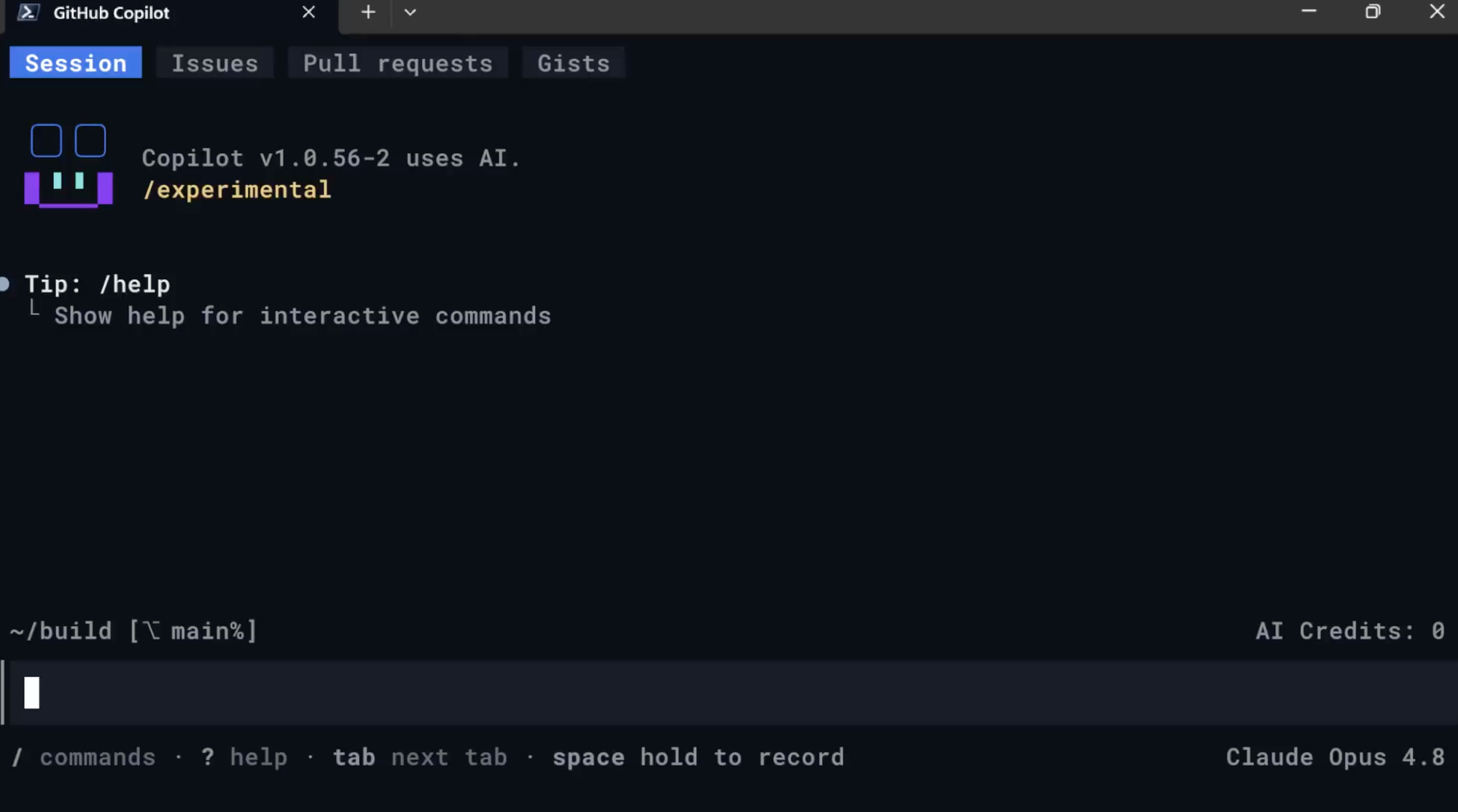 GitHub Copilot app 官方 session 介面畫面