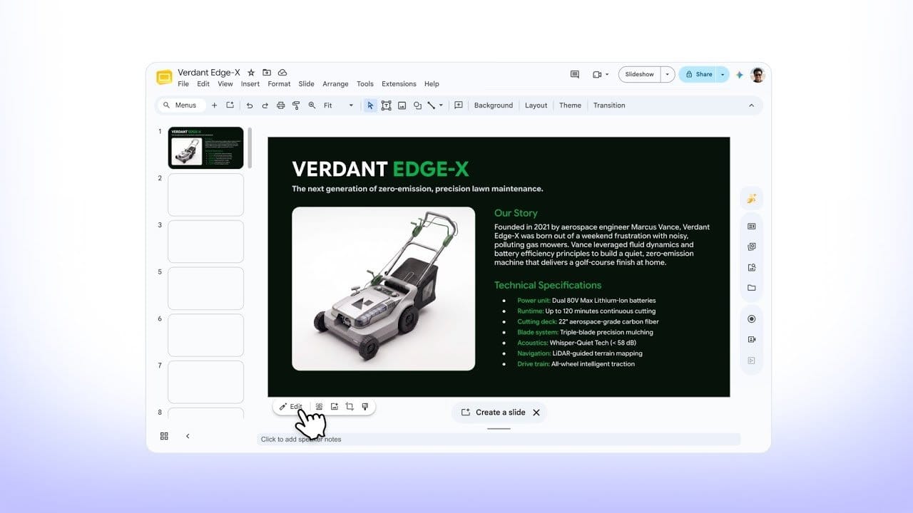 在 Google Slides 內直接開啟 Google Pics 編輯圖片的官方畫面