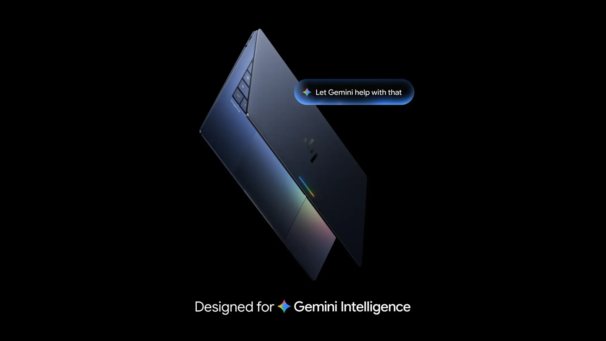 Googlebook 螢幕顯示 Designed for Gemini Intelligence 的官方畫面