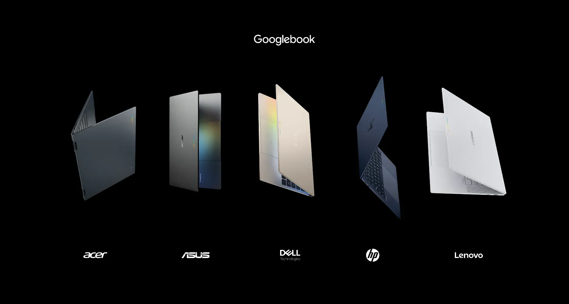 Acer、ASUS、Dell、HP 與 Lenovo 五款 Googlebook 筆電並列