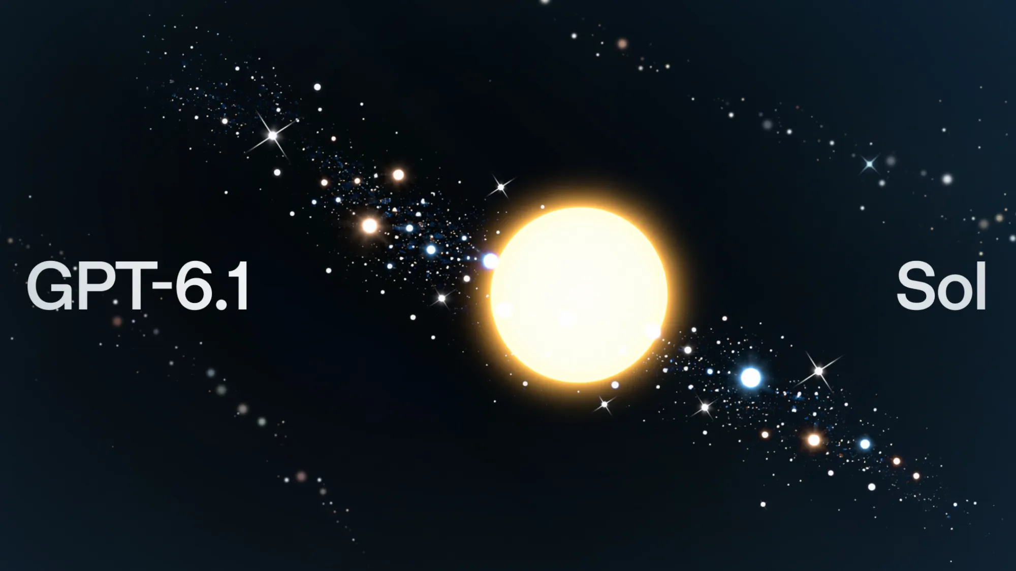 GPT-6.1 Sol 官方主視覺,深色星空背景中央顯示模型名稱