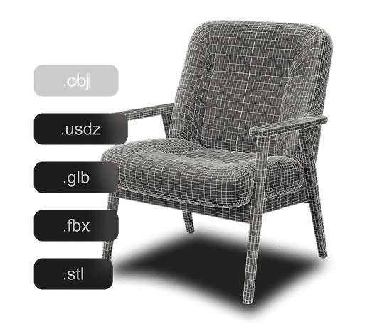 Hyper3D 官方 3D 椅子網格圖與 OBJ、USDZ、GLB、FBX、STL 匯出格式