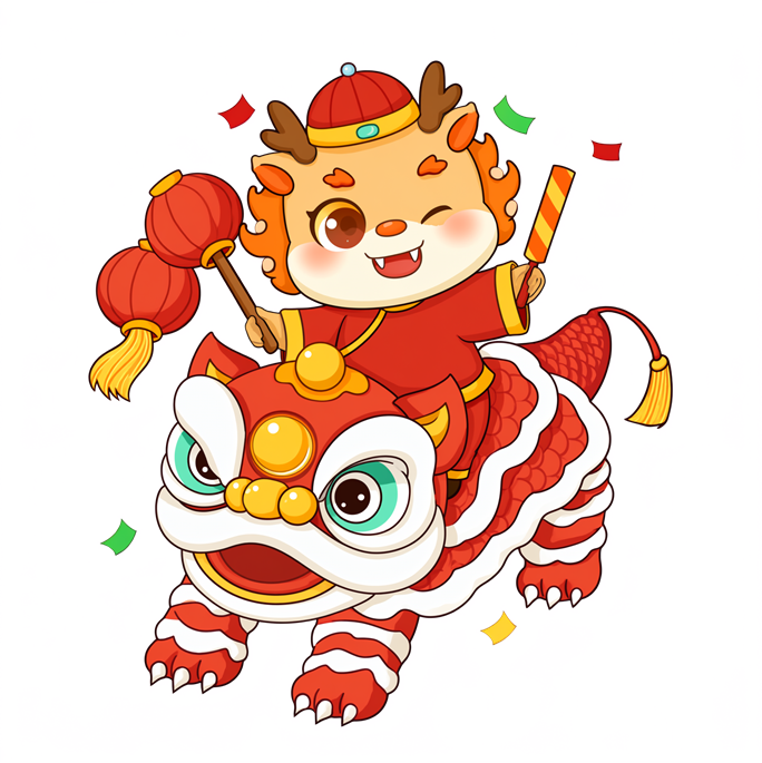Qwen-Image-2.1 生成的透明背景舞獅卡通角色