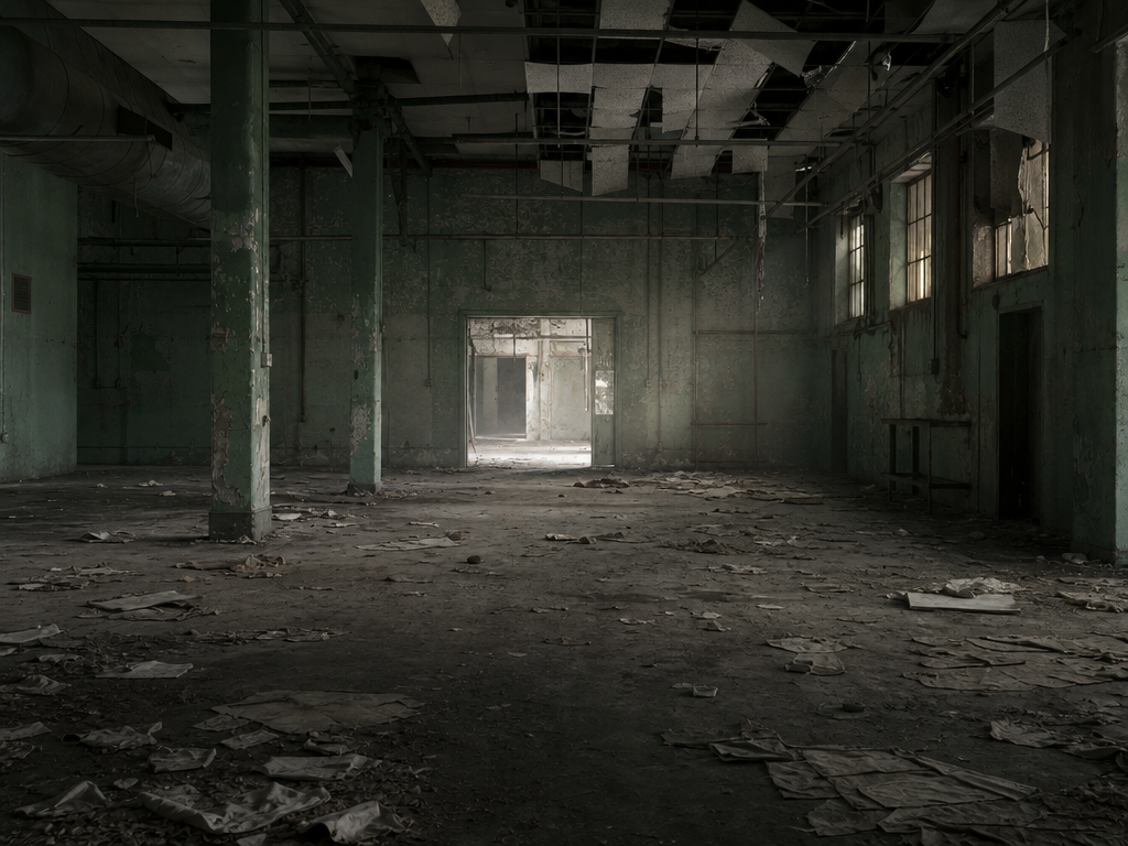 RUINED_GREEN_HALL 現實廢墟大廳純淨場景底板 Empty Scene Plate