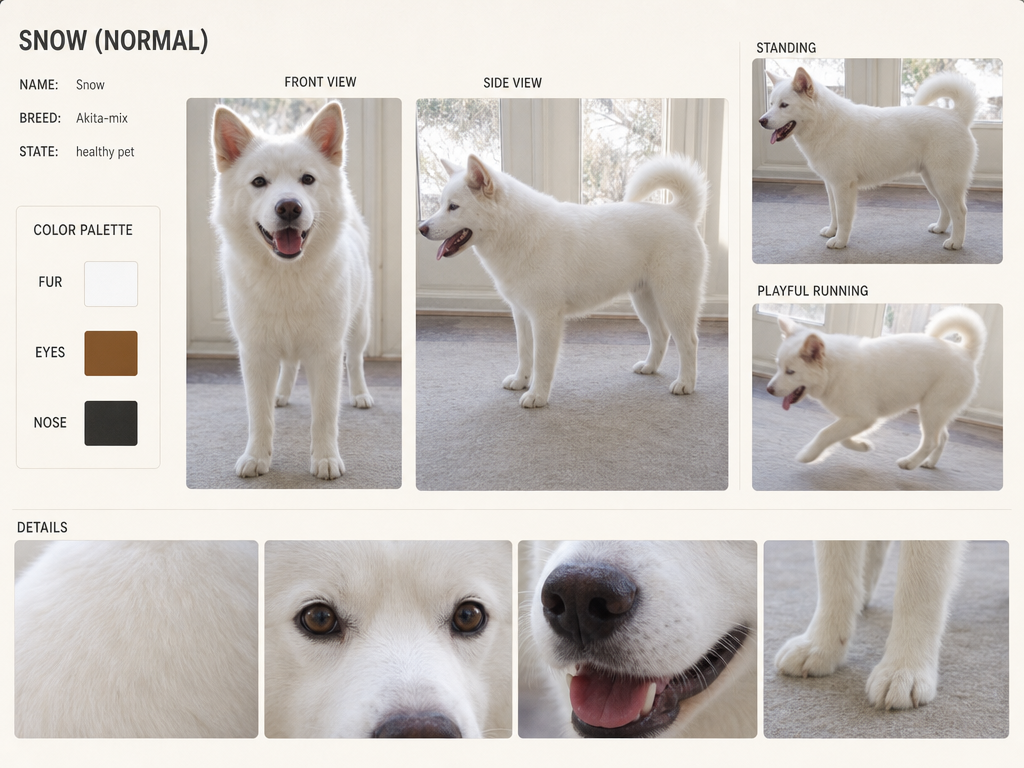 SNOW (NORMAL) 白色秋田混血犬角色設計設定表