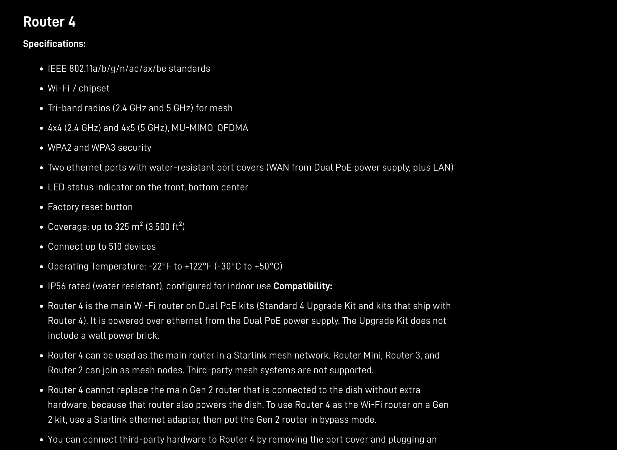 Starlink Router 4 雙 PoE 與網路孔相容性規格