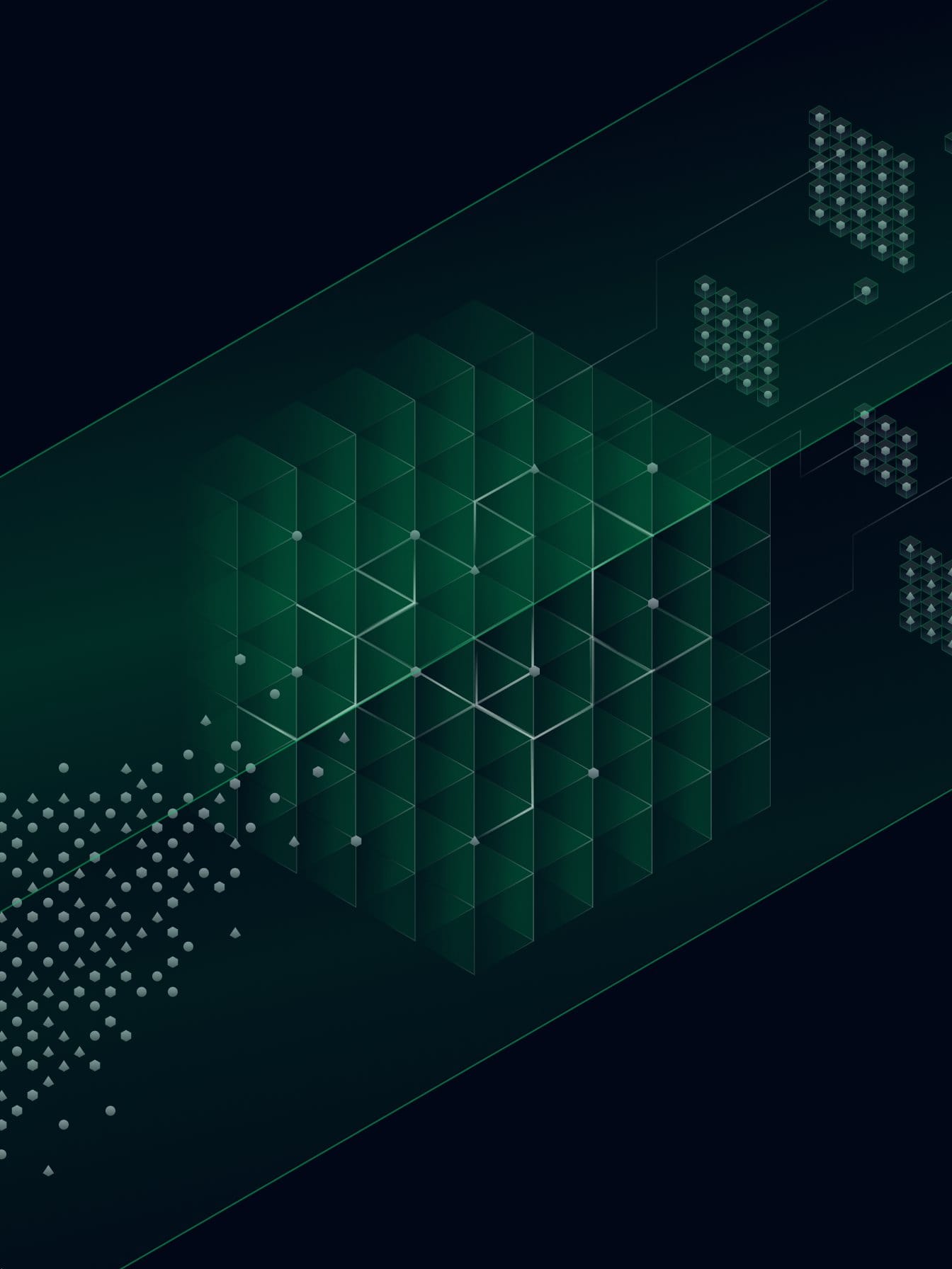 Adyen Agent Marketplace 官方文章的綠色幾何網格插畫