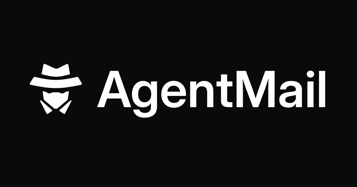 AgentMail 官方黑底品牌封面與信封圖案