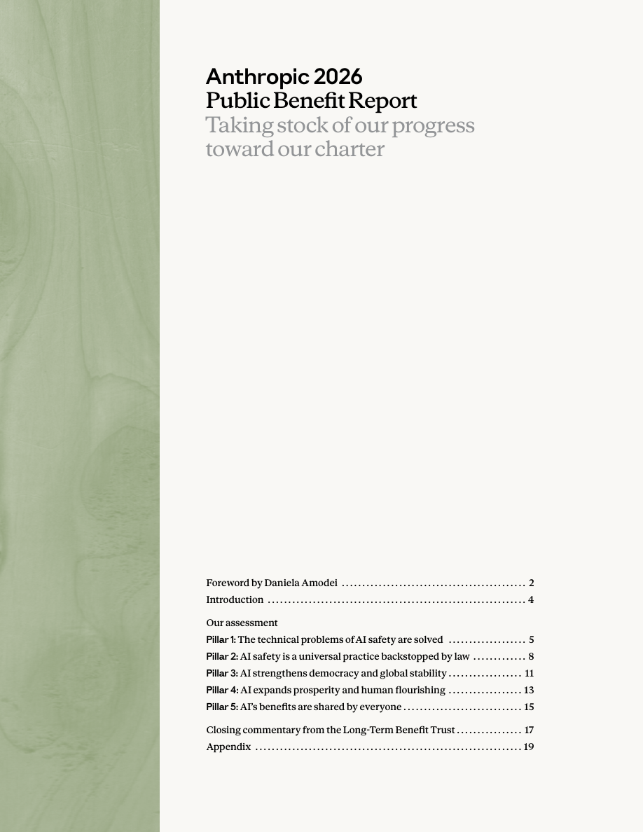 Anthropic 2026 公益年報官方 PDF 封面與目錄