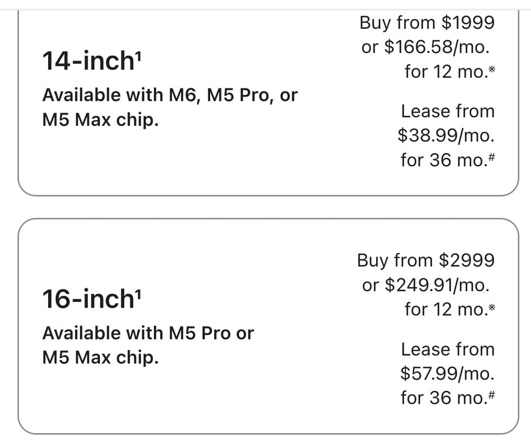 Apple 商店頁截圖：16 吋 MacBook Pro 起價 $2999