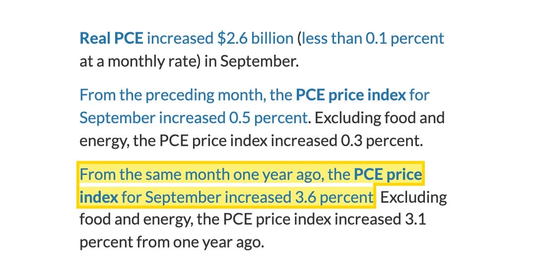 BEA:9 月 PCE 物價指數年增 3.6%
