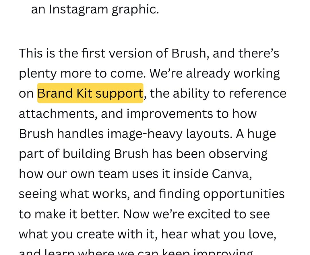 Canva 新聞稿截圖：Brand Kit support 標黃