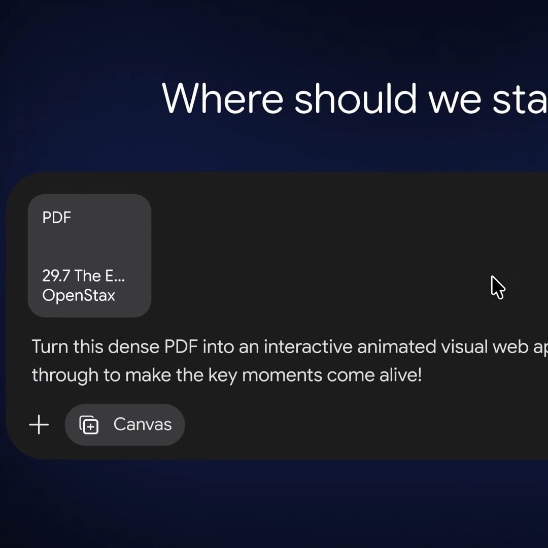 Gemini Canvas 把文件內容轉為互動應用程式的官方示範
