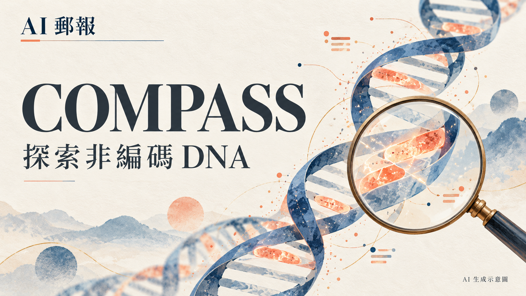 COMPASS 是什麼?Arc 用基因語言模型整理微生物非編碼 DNA,AI 找到的候選如何驗證,AI 郵報 AI 生成主題示意封面