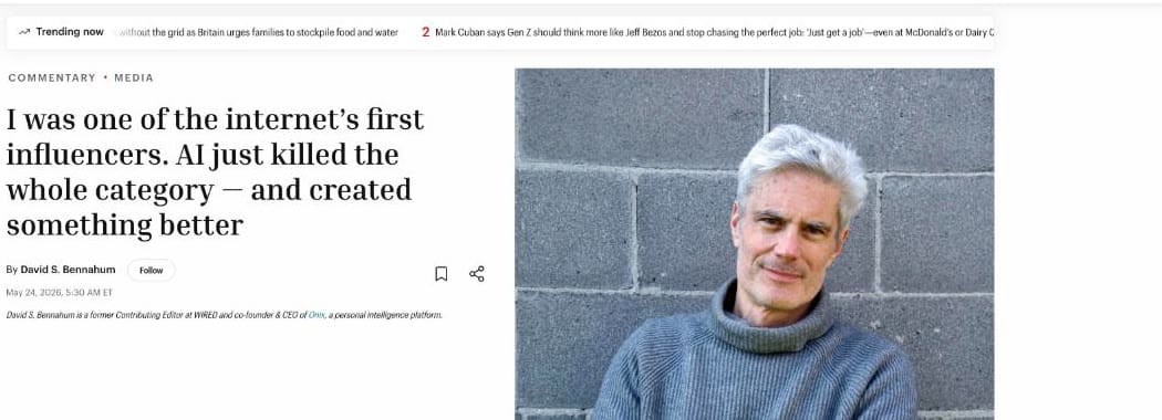 Fortune 評論頁首:I was one of the internet's first influencers. AI just killed the whole category