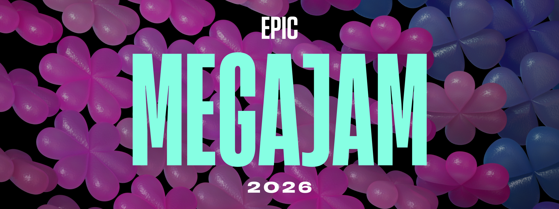 Epic MegaJam 2026 官方活動橫幅,綠色大字搭配紫紅和藍色背景