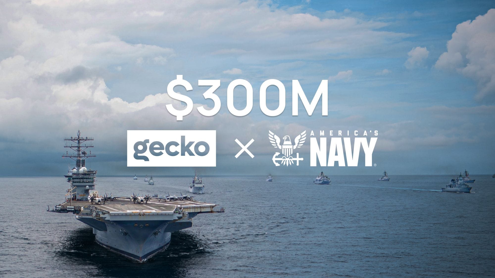 Gecko Robotics 海軍合約擴充官方圖片，船艦上方標示 300M 與雙方標誌
