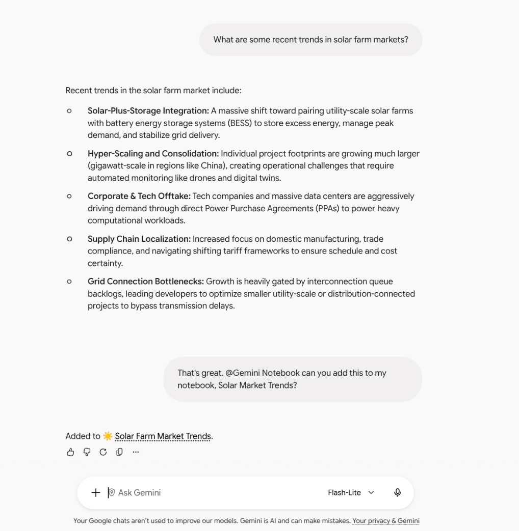 Google 官方示範把聊天內容加入指定 Gemini Notebook