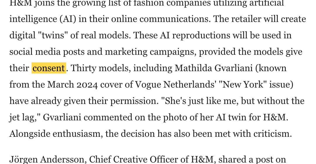 FashionUnited:H&M 將為真人模特建立數位分身,前提是模特同意,30 位模特已同意